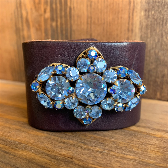 MADE- Brown Cuff with Blue Crystal Brooch