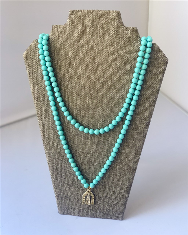 MADE- Turquoise Beaded Necklace with Art Deco Clip
