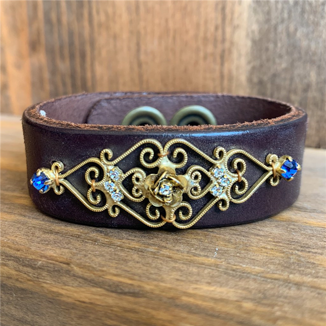 MADE- Brown cuff with Scroll Brooch