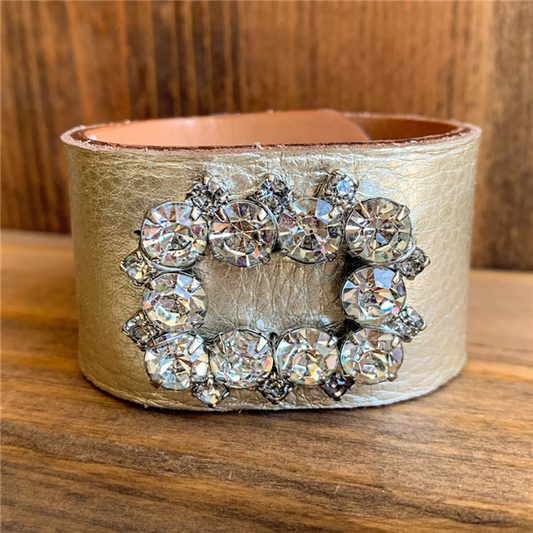 MADE - "Summer" Leather Cuff with Rhinestone Brooch