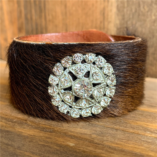 MADE- Dark Brown Fur Cuff with Crystal Brooch