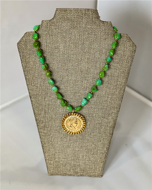 MADE- Green Stone Coin Necklace
