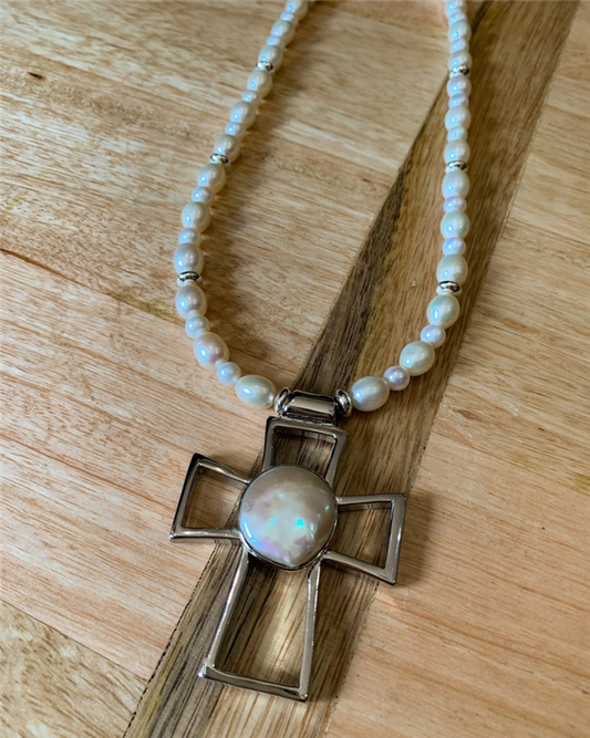 Freshwater Pearl Cross Necklace