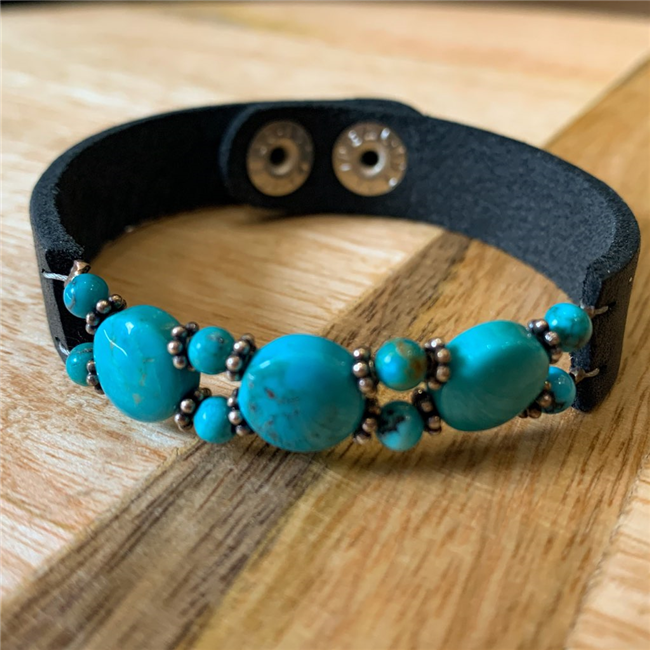 Leather Bracelet With Turquoise Stones