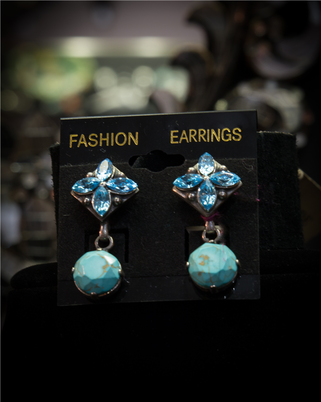 Turquoise & Blue Crystal Earrings
