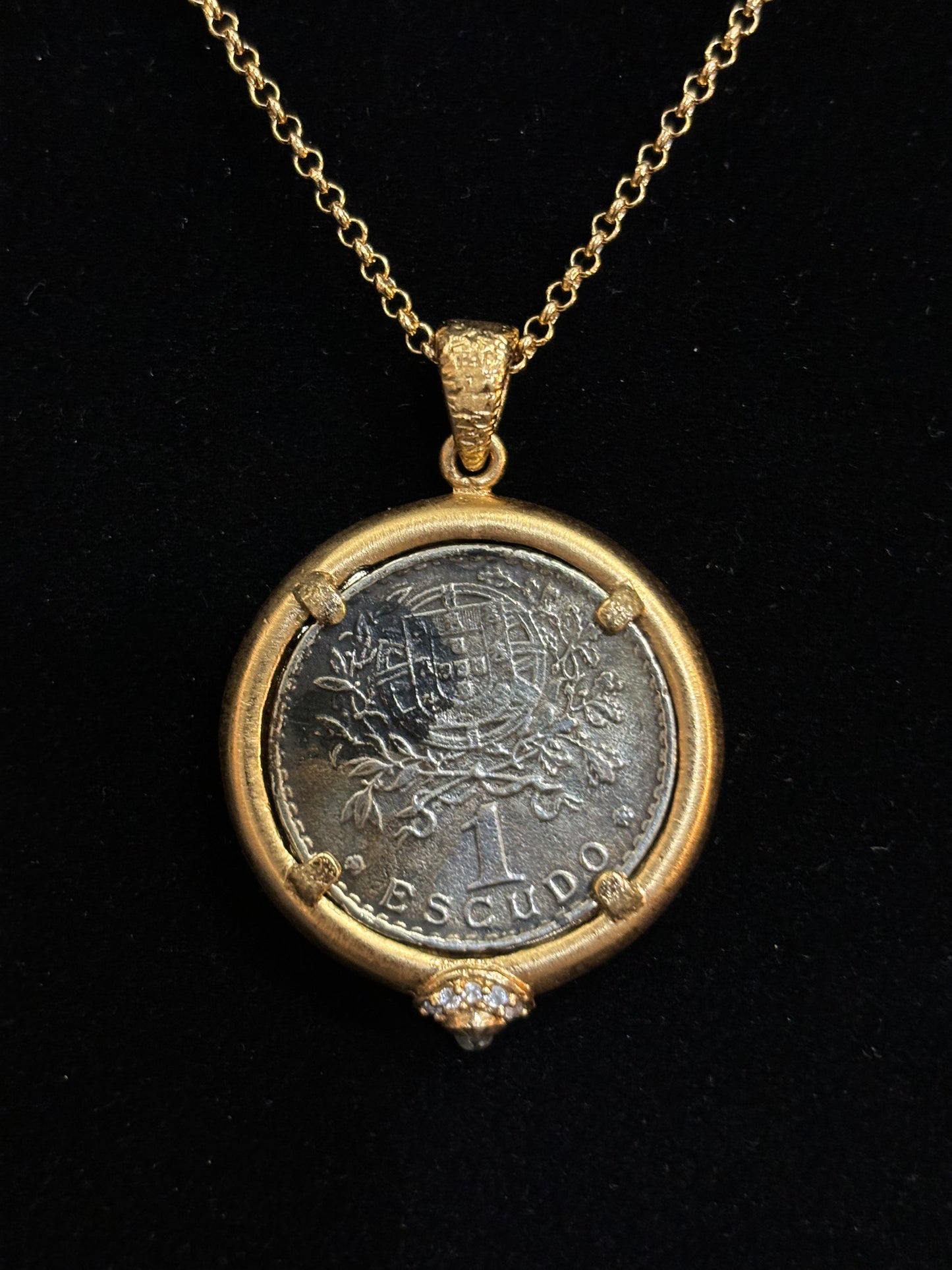 1965 Portugal Coin/Crystal Necklace