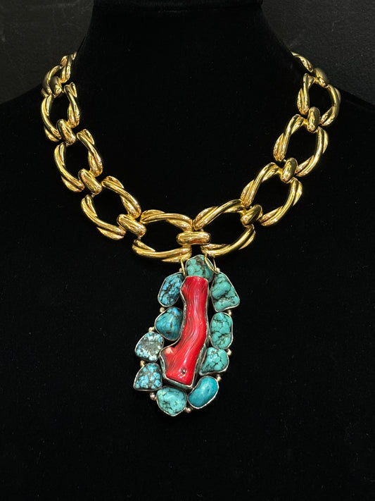 MADE - Coral and Turquoise pendant necklace