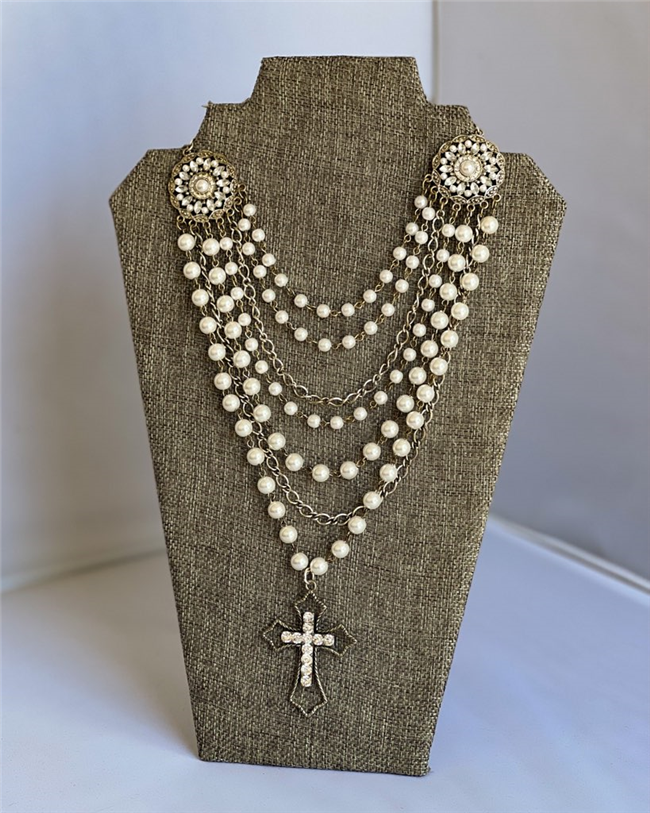 MADE- Layered Pearl Cross Necklace