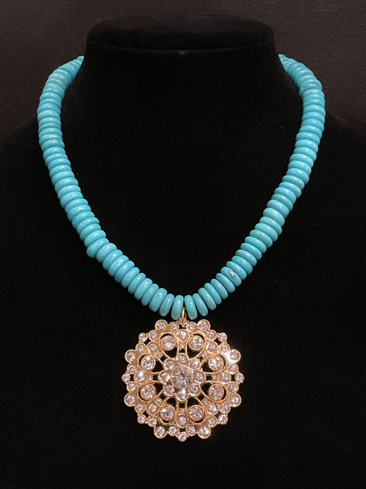 MADE - Turquoise Beaded Brooch Necklace