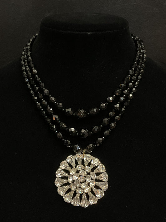 MADE - Black Beaded Rhinestone Necklace