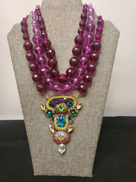 MADE- Colorful Vibrant Czech brooch Necklace