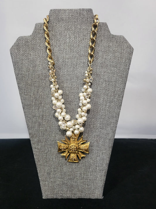 MADE- Gold Cross & Pearl Necklace