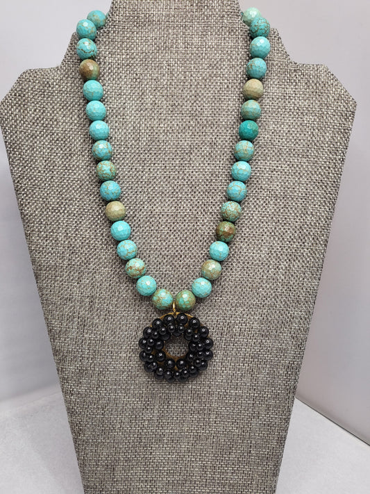 MADE-Black Beaded & Turquoise Necklace